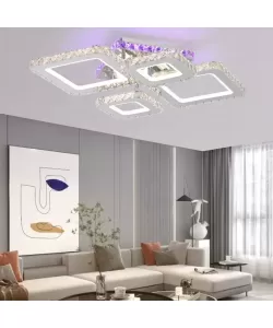 Lustra LED Cristal RGB cu Telecomanda Everett 77W Dimabila Argintiu