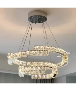 Lustra LED Cristal Telecomanda Eugene 72W Dimabila Argintiu