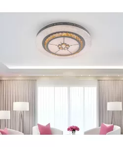 Lustra LED cu Telecomanda Alecia, 96W, Gri si Alb, Cristal, Dimabila