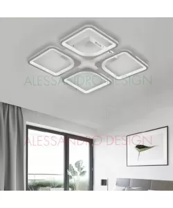 Lustra LED cu Telecomanda Daisy 4 Patrate 52W Lumina Rece/Calda/Neutra Dimabila Alb Lustra LED cu Telecomanda Daisy 4 Patrate 52W Lumina Rece/Calda/Neutra Dimabila Alb