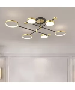 Lustra LED cu Telecomanda Grupces, 110W, Dimabila, Negru cu Auriu