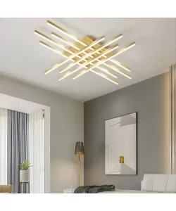 Lustra LED cu Telecomanda Natasa 160W Dimabila Alb Auriu Lustra LED cu Telecomanda Natasa 160W Dimabila Alb Auriu