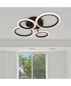 Lustra LED cu Telecomanda Nathaniel 4 Cercuri 52W Lumina Rece/Calda/Neutra Dimabila Negru