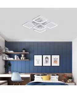 Lustra LED cu Telecomanda Nely 5 Elemente 96W Lumina Rece/Calda/Neutra Diametru 70cm, Dimabila, Alb