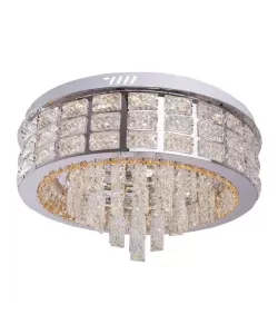 Lustra LED Denebis cu Telecomanda, 104W, Crom, Cristal, Lumina Rece/Calda/Neutra