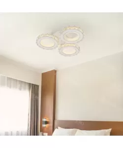 Lustra LED Ecotius cu Telecomanda, 72W, Crom cu Alb, Lumina Rece/Calda/Neutra, Metal si Cristal, Dimabila, IP.20