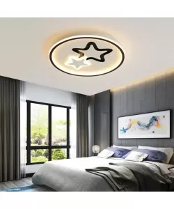 Lustra LED Emeliana, cu Telecomanda, 57W, Acril si Metal, Alb cu Negru Lustra LED Emeliana, cu Telecomanda, 57W, Acril si Metal, Alb cu Negru