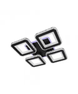 Lustra LED Leila cu Telecomanda, 150W, Crom cu Negru, Metal si Cristal, Dimabila