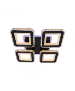 Lustra LED Leila cu Telecomanda, 150W, Crom cu Negru, Metal si Cristal, Dimabila