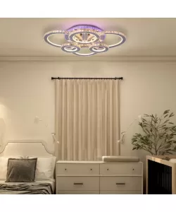 Lustra LED Cristal RGB cu Telecomanda Kellen 120W Dimabila Argintiu