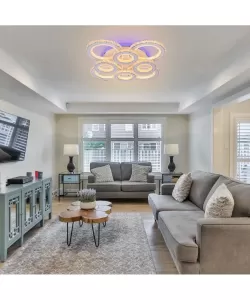 Lustra LED Lorena cu Telecomanda, RGB, 304W, Dimabila