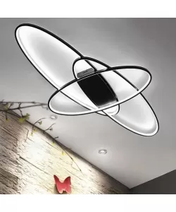 Lustra LED Lunatica cu Telecomanda, 140W, Lumina Rece/Calda/Neutra, Dimabila, Negru