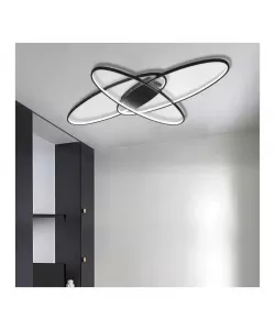 Lustra LED Lunatica cu Telecomanda, 140W, Lumina Rece/Calda/Neutra, Dimabila, Negru