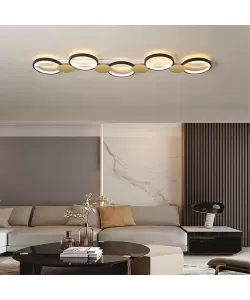 Lustra LED Seyma 60W, Silicon si Metal, Alb, Auriu si Negru