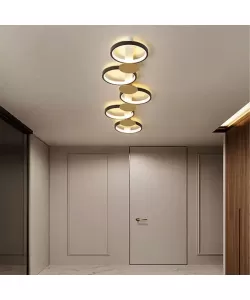 Lustra LED Seyma 60W, Silicon si Metal, Alb, Auriu si Negru