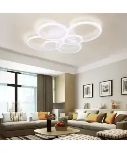 Lustra LED cu Telecomanda Brigitte 6 Cercuri 80W Lumina Rece/Calda/Neutra Dimabila Alb