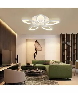 Lustra LED cu Telecomanda Denisia 54W 5 Elemente Lumina Rece/Calda/Neutra Alb