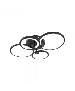 Lustra LED cu Telecomanda Doris, 88W, Negru, 4 Cercuri, Acril, Dimabila