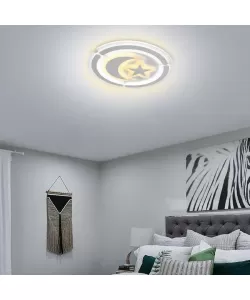 Lustra LED cu Telecomanda Luna si Stea 61W Dimabila Alb
