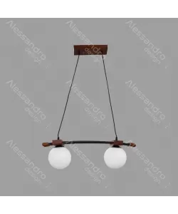 Lustra Nicola, 2*E27, Maro si Alb, Lemn cu Sticla