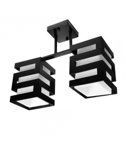 Lustra Nima, 2*E27, Negru, Metal si Lemn