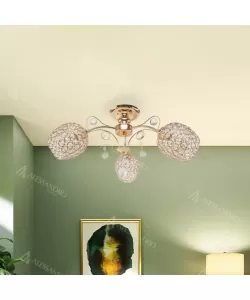 Lustra Pleiones, 3*E27, Metal si Cristal, Auriu