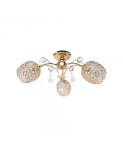 Lustra Pleiones, 3*E27, Metal si Cristal, Auriu