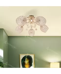 Lustra Pleiones, 5*E27, Auriu, Metal si Cristal