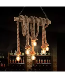 Lustra Retro, 6*E27, Maro, Bambus si Franghie