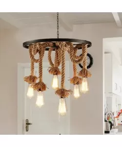 Lustra Roata, 6*E27, Maro, Metal si Sfoara