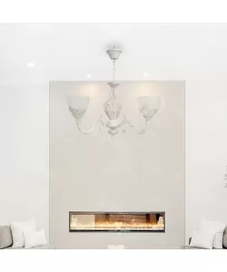 Lustra Rustic, 3*E27, Alb, Metal si Sticla