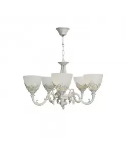 Lustra Rustic, 5*E27, Alb, Metal si Sticla