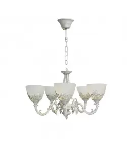 Lustra Rustic, 5*E27, Alb, Metal si Sticla