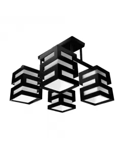 Lustra Vanja, 4*E27, Negru, Metal si Lemn