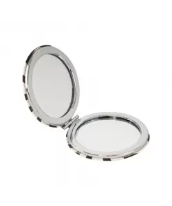 Oglinda de Buzunar cu Inimioara si Dungulite, Alb, Negru si Rosu, Piele Ecologica si Metal