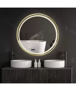 Oglinda LED Senzor Fatya Sistem Dezaburire Ceas Temperatura Rama Aurie 60x60 cm Colectia Marcello Funghi Oglinda LED Senzor Fatya Sistem Dezaburire Ceas Temperatura Rama Aurie 60x60 cm Colectia Marcello Funghi