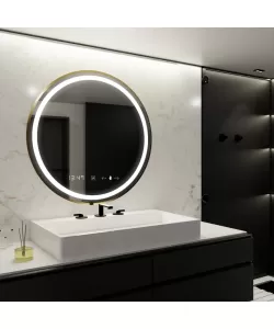 Oglinda LED Senzor Fatya Sistem Dezaburire Ceas Temperatura Rama Aurie 60x60 cm Colectia Marcello Funghi Oglinda LED Senzor Fatya Sistem Dezaburire Ceas Temperatura Rama Aurie 60x60 cm Colectia Marcello Funghi