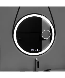 Oglinda LED Senzor Micah Sistem Dezaburire Ceas Temperatura Rama Neagra 60x60 CM Colectia Marcello Funghi