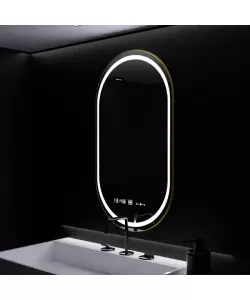 Oglinda LED Senzor Roven Sistem Dezaburire Ceas Temperatura Rama Aurie 50x80 cm Colectia Marcello Funghi Oglinda LED Senzor Roven Sistem Dezaburire Ceas Temperatura Rama Aurie 50x80 cm Colectia Marcello Funghi