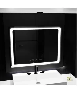 Oglinda LED Senzor Vectro, cu functie Dezaburire si Ceas 80x60 cm, colectia Marcello Funghi Oglinda LED Senzor Vectro, cu functie Dezaburire si Ceas 80x60 cm, colectia Marcello Funghi