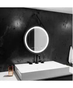 Oglinda LED Senzor Colt Sistem Dezaburire Ceas Temperatura Rama Neagra 50x50cm Colectia Marcello Funghi Oglinda LED Senzor Colt Sistem Dezaburire Ceas Temperatura Rama Neagra 50x50cm Colectia Marcello Funghi