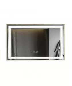Oglinda LED Touch cu Functie Dezaburire si Ceas, Rama Aurie, Smack, 120x80cm