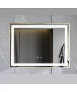 Oglinda LED Touch cu Functie Dezaburire si Ceas, Rama Aurie, Smack, 120x80cm