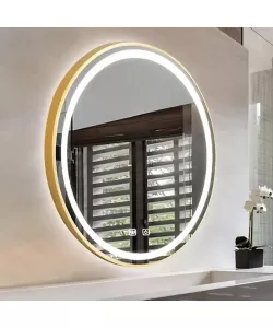 Oglinda LED Touch Glanz Sistem Dezaburire Rama Aurie 70x70cm Colectia Korman Technik