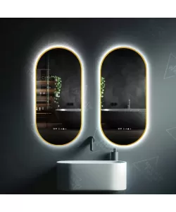 Oglinda LED Senzor Revin Sistem Dezaburire Ceas Temperatura Rama Aurie 60x80 cm Colectia Marcello Funghi Oglinda LED Senzor Revin Sistem Dezaburire Ceas Temperatura Rama Aurie 60x80 cm Colectia Marcello Funghi