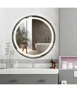 Oglinda LED Touch Splend'or cu Senzor de Miscare si Ceas, Rama Negru Mat, 70x70cm