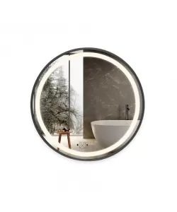 Oglinda LED Touch Splend'or cu Senzor de Miscare si Ceas, Rama Negru Mat, 70x70cm