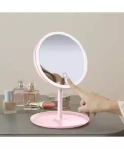 Oglinda pentru Machiaj cu Led, Negru/Alb/Roz, D023 - Roz