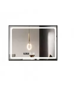 Oglinda LED Touch cu Functie Dezaburire si Ceas, Rama Negru Mat, 120x80cm