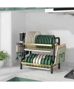 Organizator pentru Uscat Vasele 2 Nivele Auriu Negru